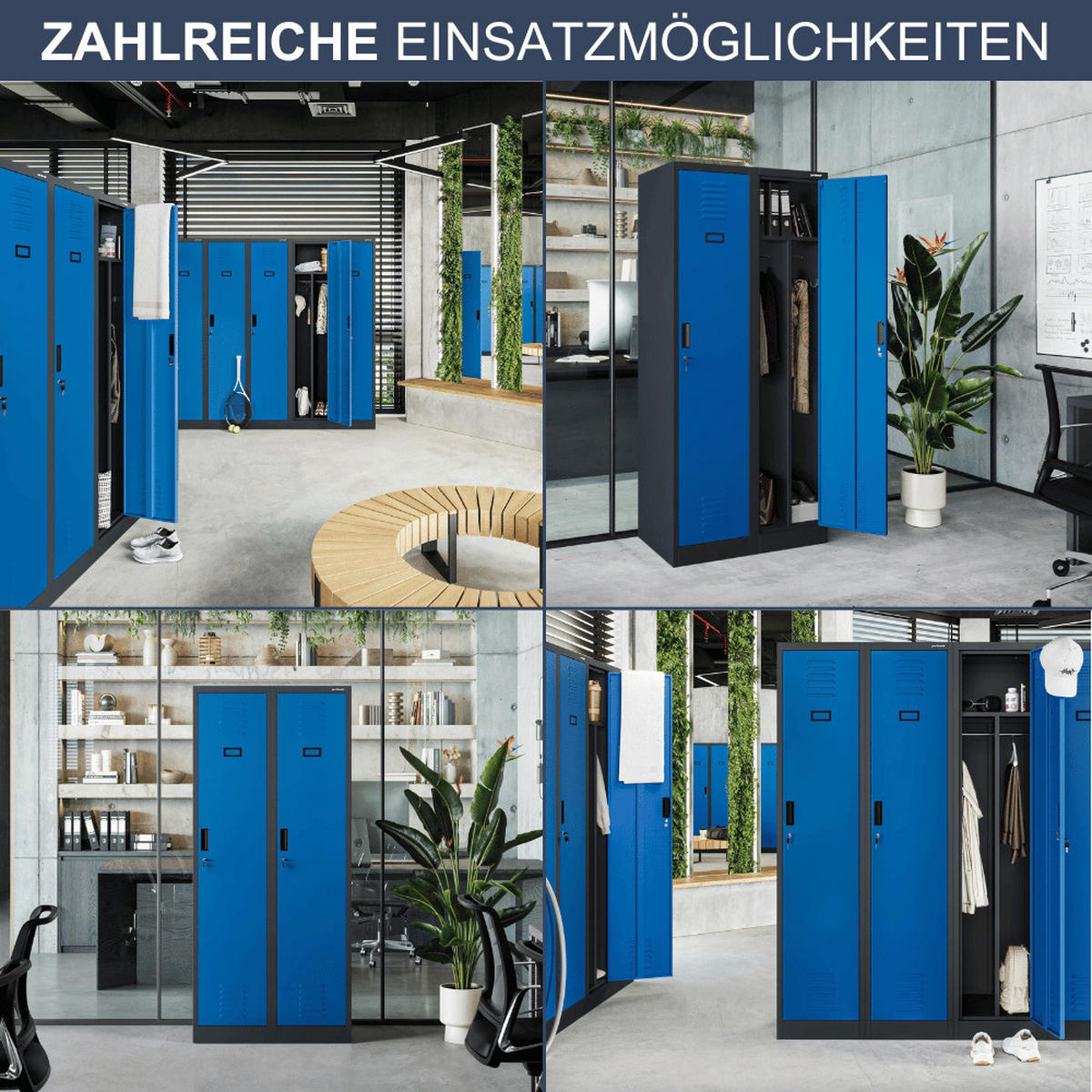 UMKLEIDESCHRANK Spind WIEN 2 Abteile 180x80x50cm Anthrazit-Blau - Anthrazit, Metall (80/180/50cm) - DELUKE