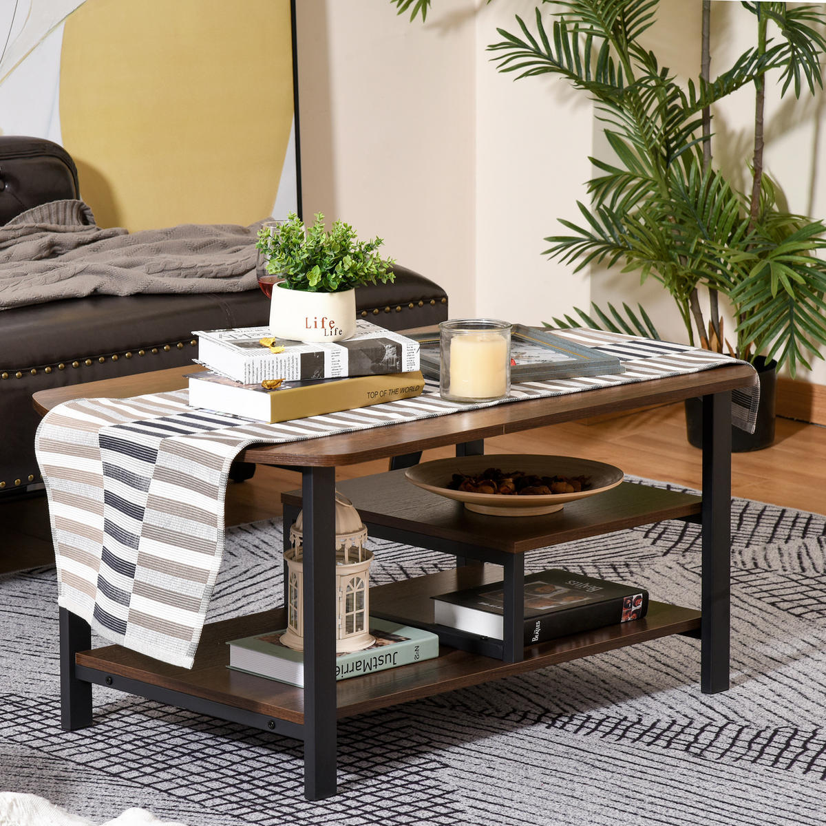 COUCHTISCH mit Stauraum, E1 Spanplatte, Eisen, Braun - Braun, Holzwerkstoff/Metall (100/60/46cm) - HOMCOM