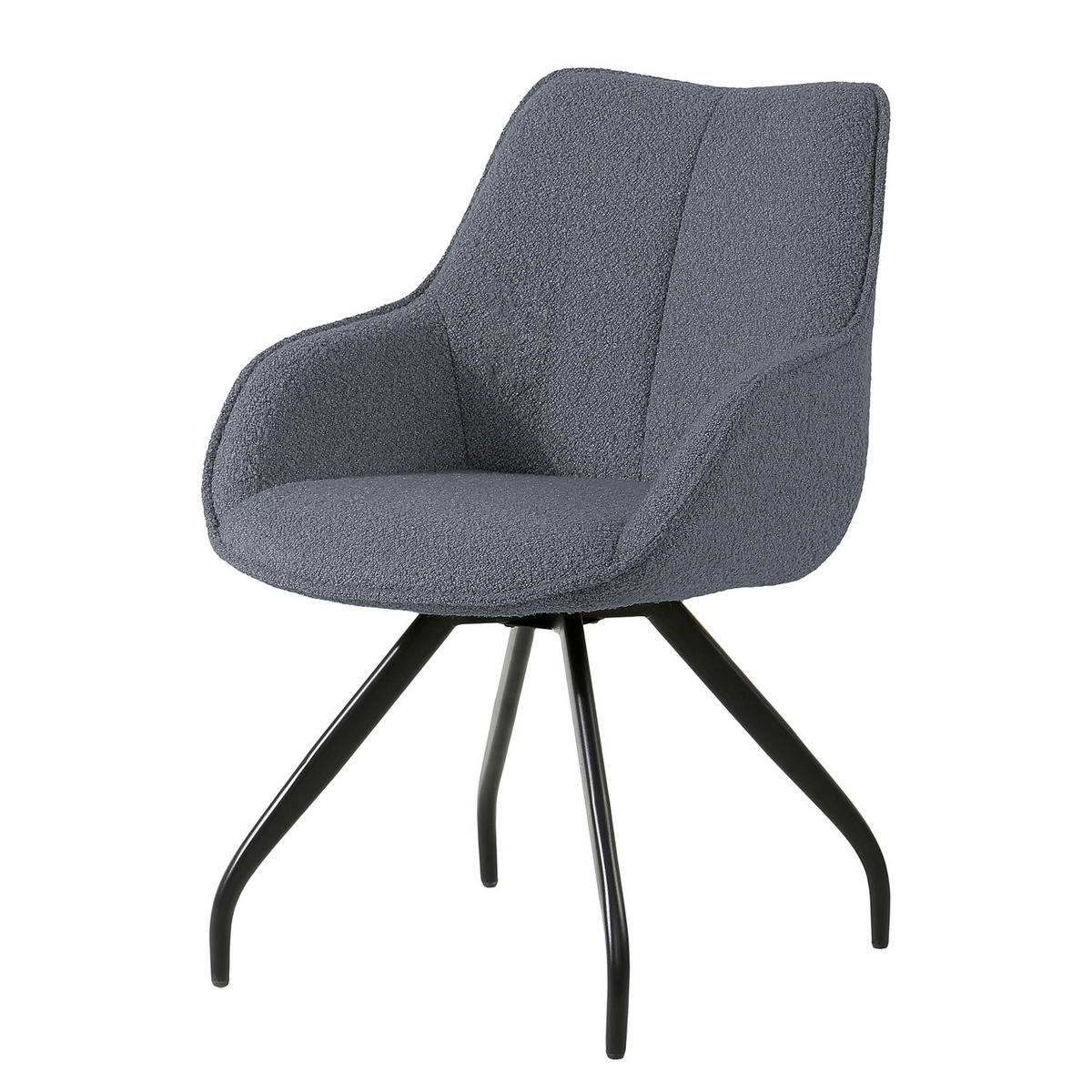 DREHBARER ARMLEHNENSTUHL - 2er-Set - Schwarz/Grau, Textil/Metall (58/90/64cm) - home24