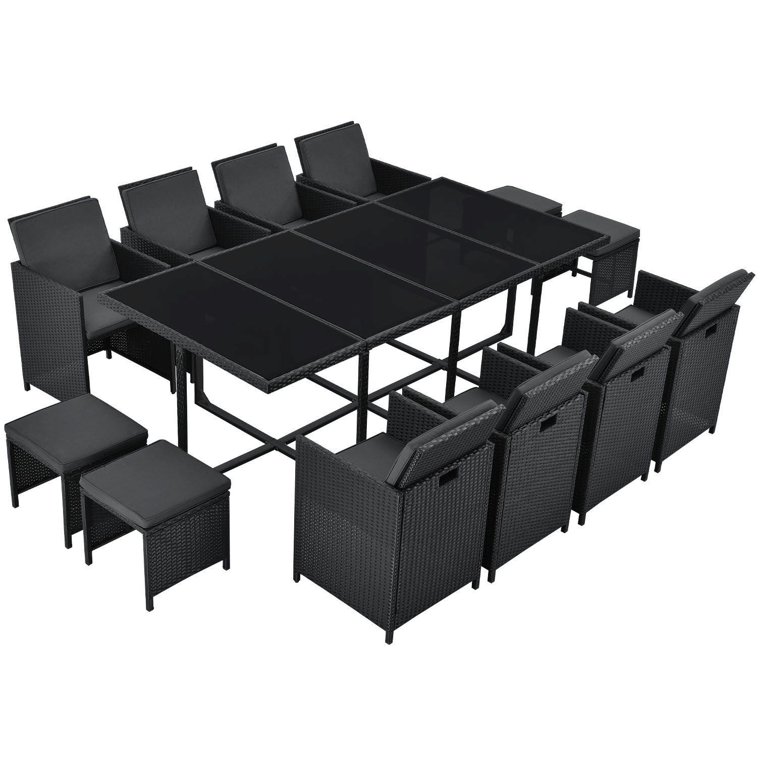 GARTENMÖBELSET Baracoa schwarz 13-tlg. - Schwarz, Kunststoff/Metall - Juskys