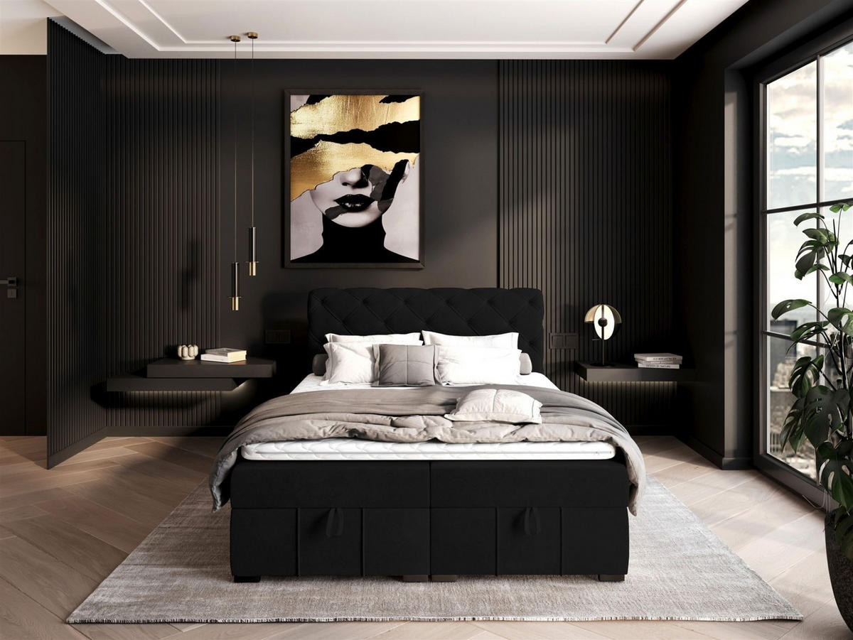 BOXBETT Gisel - Schwarz, Holzwerkstoff/Textil (140/200cm) - Fun Möbel