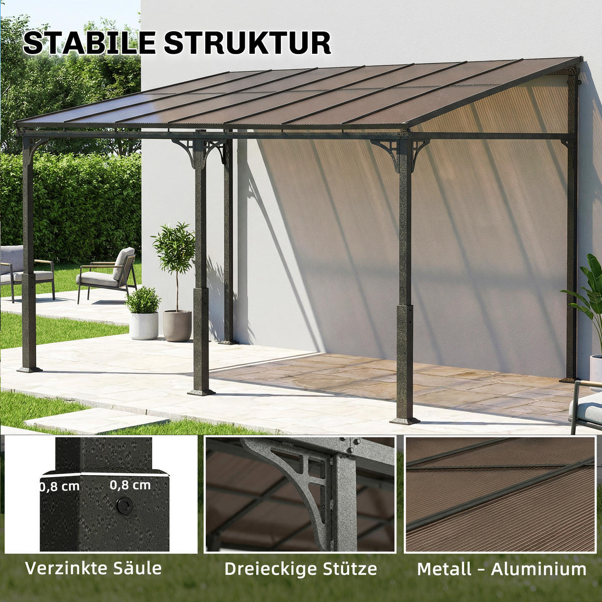 ANBAUPAVILLON Metall Polycarbonat Braun - Braun, Metall (300/260/400cm) - Outsunny