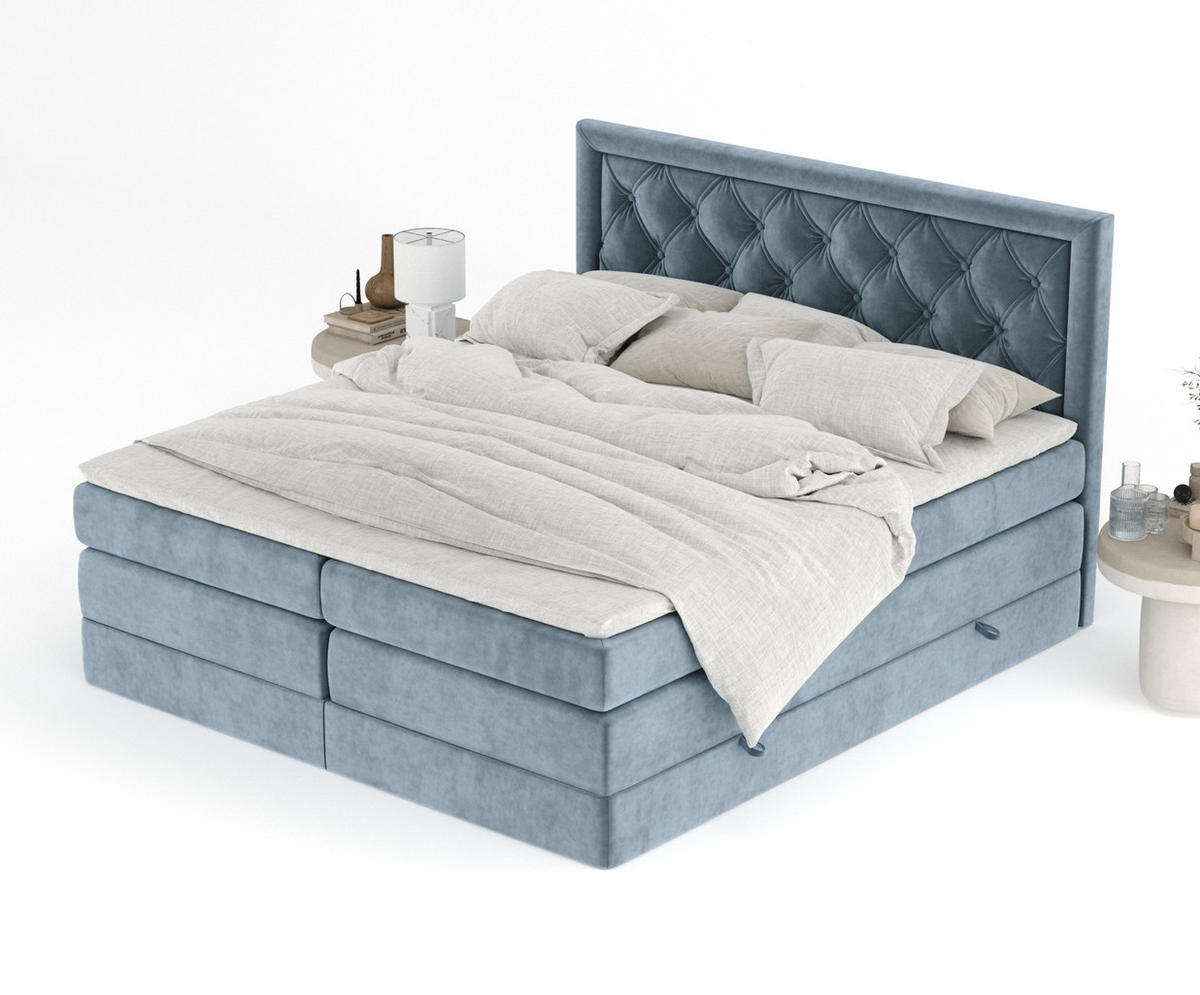 BOXSPRINGBETT Aurelia Blau Grau 160/200 cm - Blaugrau/Schwarz, Holz/Holzwerkstoff (160/200cm) - Maison de Reve