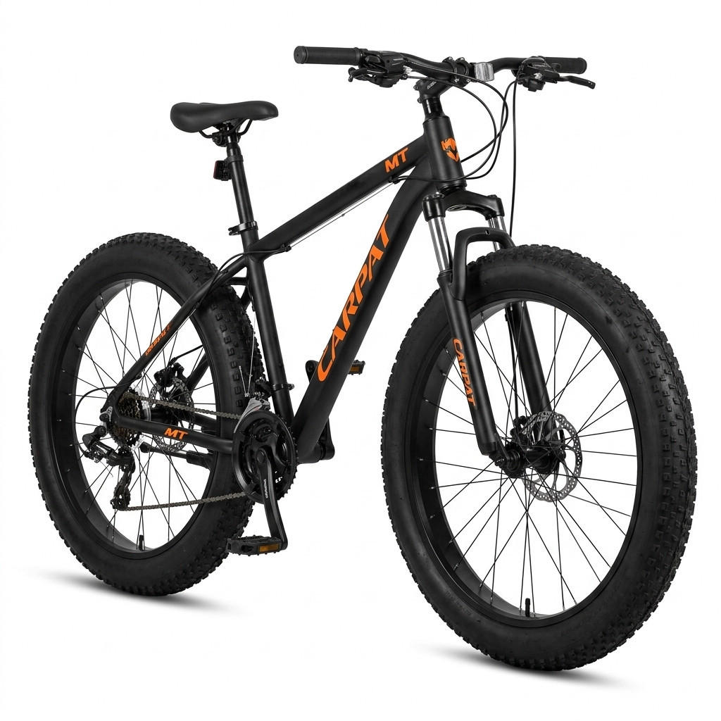 MOUNTAINBIKE 26 Zoll Schwarz – 4.0 Zoll Fettreifen – 2x8 Gangschaltung – Aluminiumlegierung - Schwarz/Orange, Metall (24cm) - Oxeza