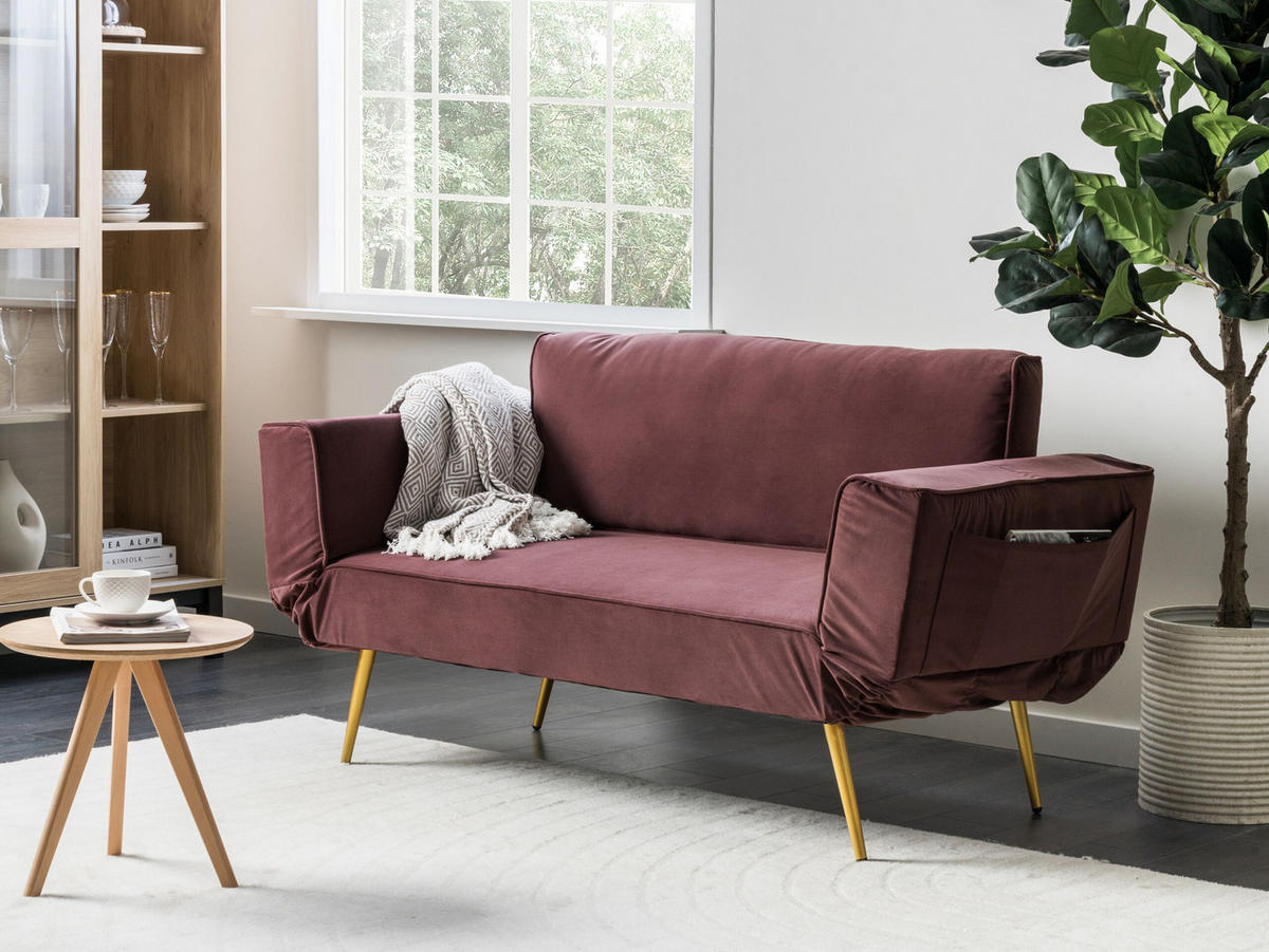 SCHLAFSOFA 2-Sitzer Samtstoff Rosa Saarela - Pink/Goldfarben, Textil (187/82/75cm) - Beliani