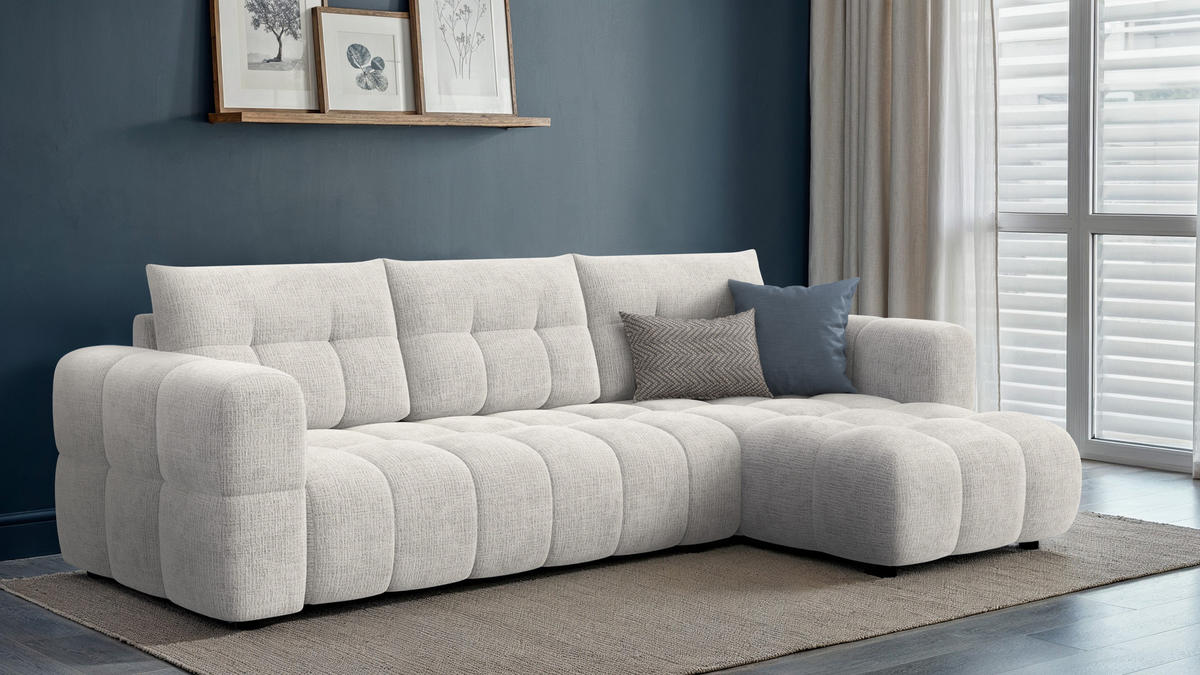 ECKSOFA CLOUDI 4-Sitzer rechts, creme - Creme/Schwarz, Holz/Textil (294/160cm) - Courtois Laville