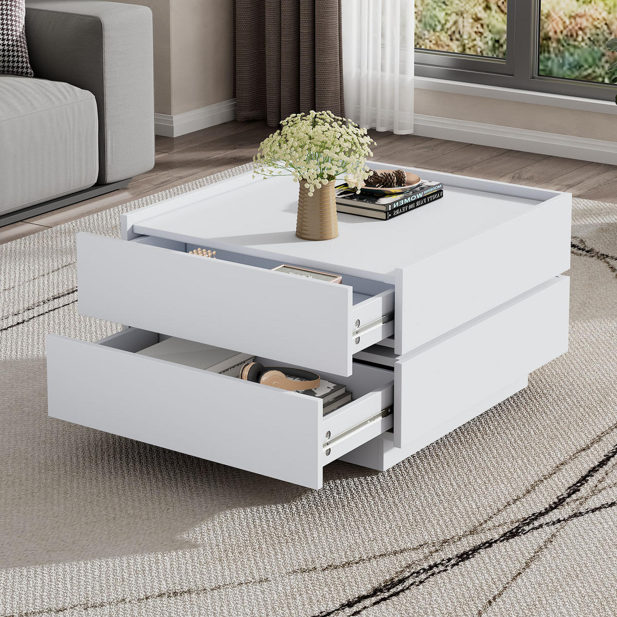 COUCHTISCH Weiß 60/60/38 cm drehbar - Weiß, Holzwerkstoff (60/60/38cm) - PANGIVO