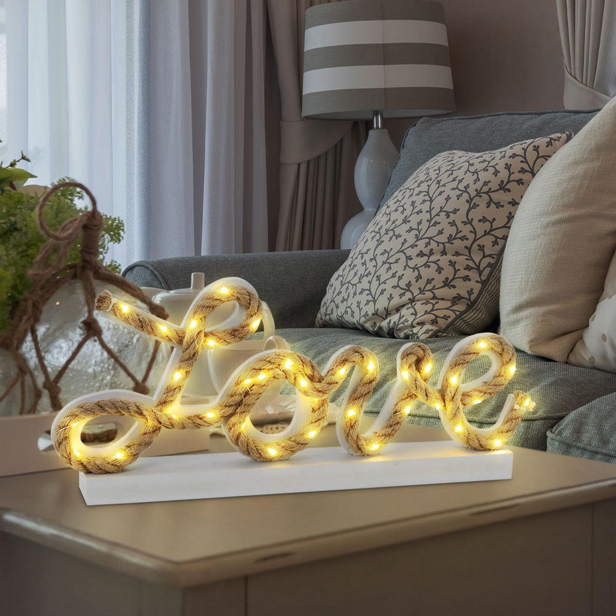 LED TISCHLEUCHTE Hanfseil Weiß - Weiß, Metall (45/5/20cm)