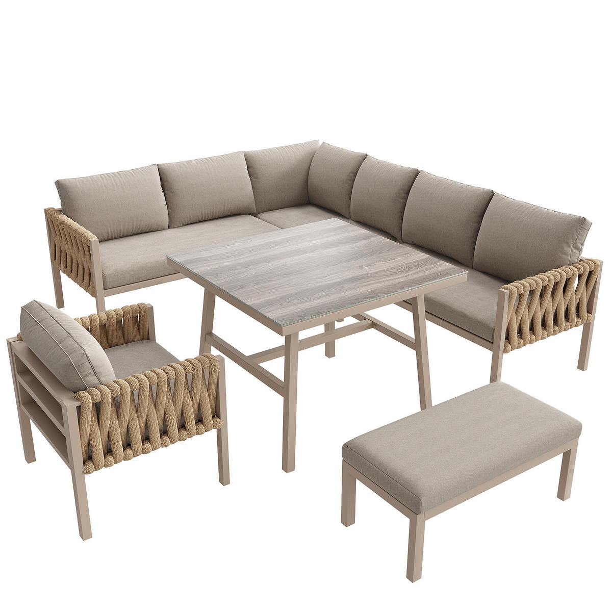 GARTENMÖBEL 238x61x78cm beige aus Eisen und mit Kissen - Beige, Metall - Modfu