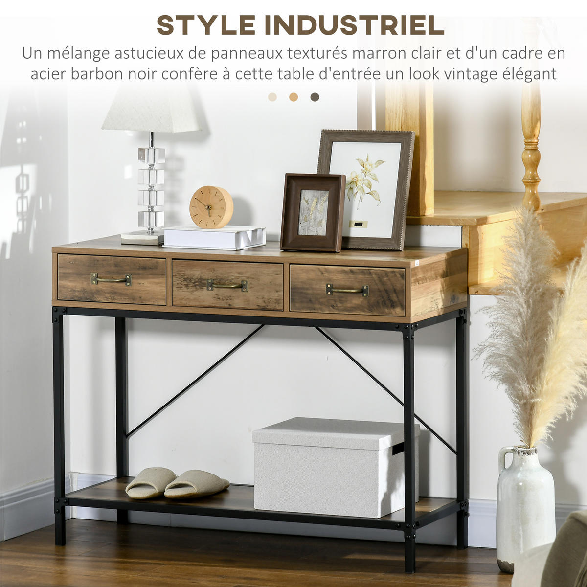 KONSOLENTISCH DE-16801 Hellbraun & Schwarz - Braun, Holzwerkstoff (100/35/76.5cm) - ComfortXL