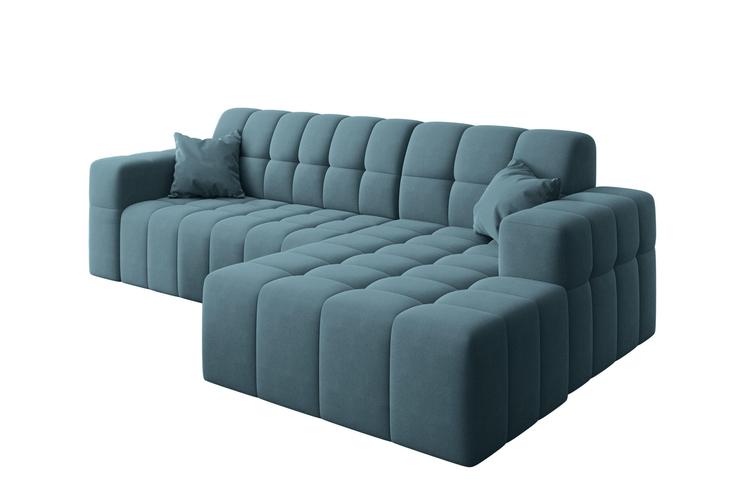 ECKSOFA L-förmiges Nimes Velours Stoff Blau Rechts - Blau, Holz/Kunststoff (265/168cm) - Kaiser Möbel