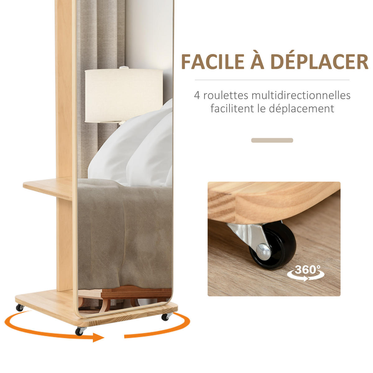 GARDEROBENSPIEGEL DE-17909 Hellholz - Naturfarben, Holzwerkstoff (44.5/170/40cm) - ComfortXL