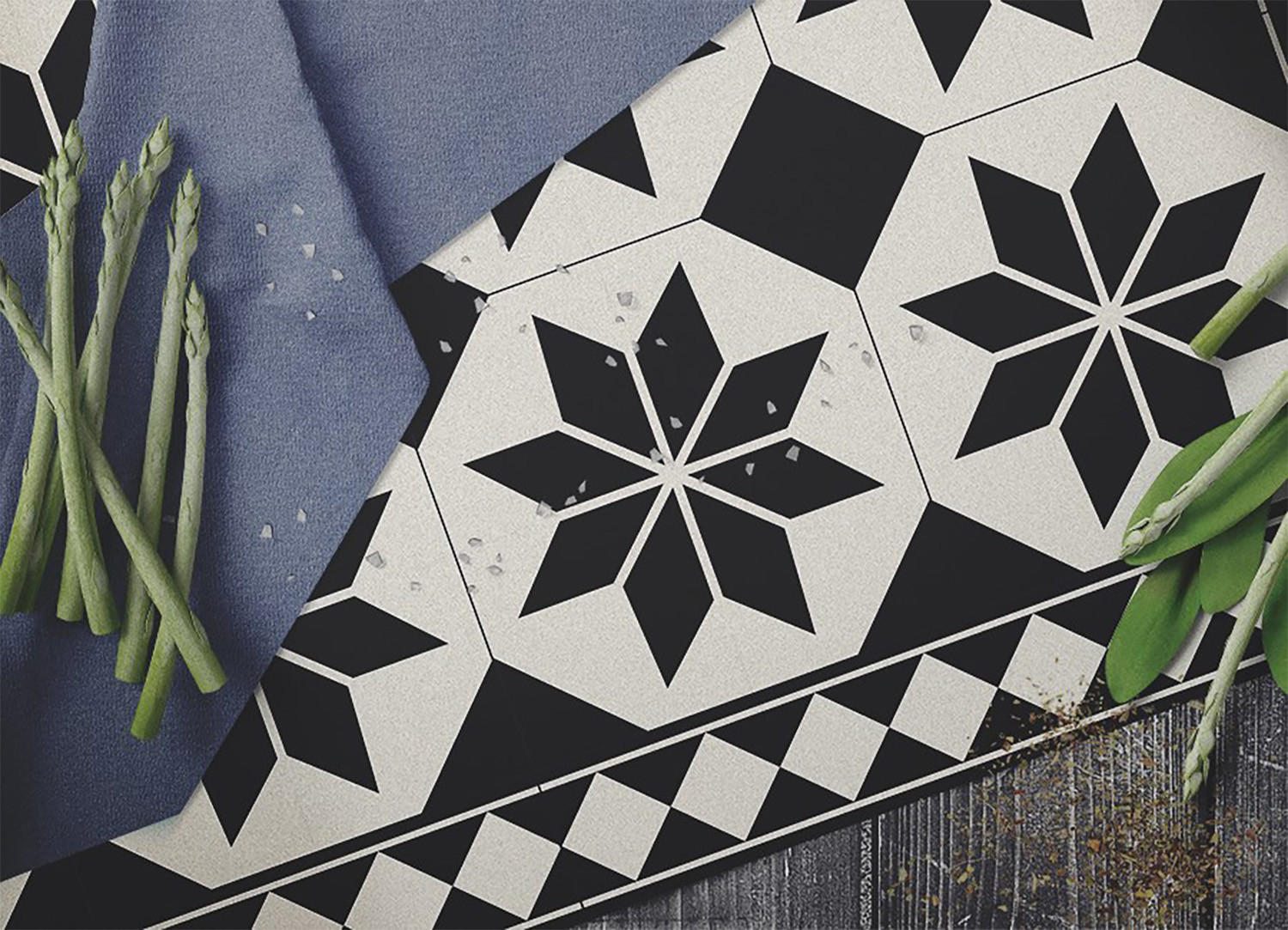 VINYL TEPPICH 150x225 cm Schwarz-weiße Sterne - Schwarz/Weiß, Kunststoff (150/225cm) - TULUP