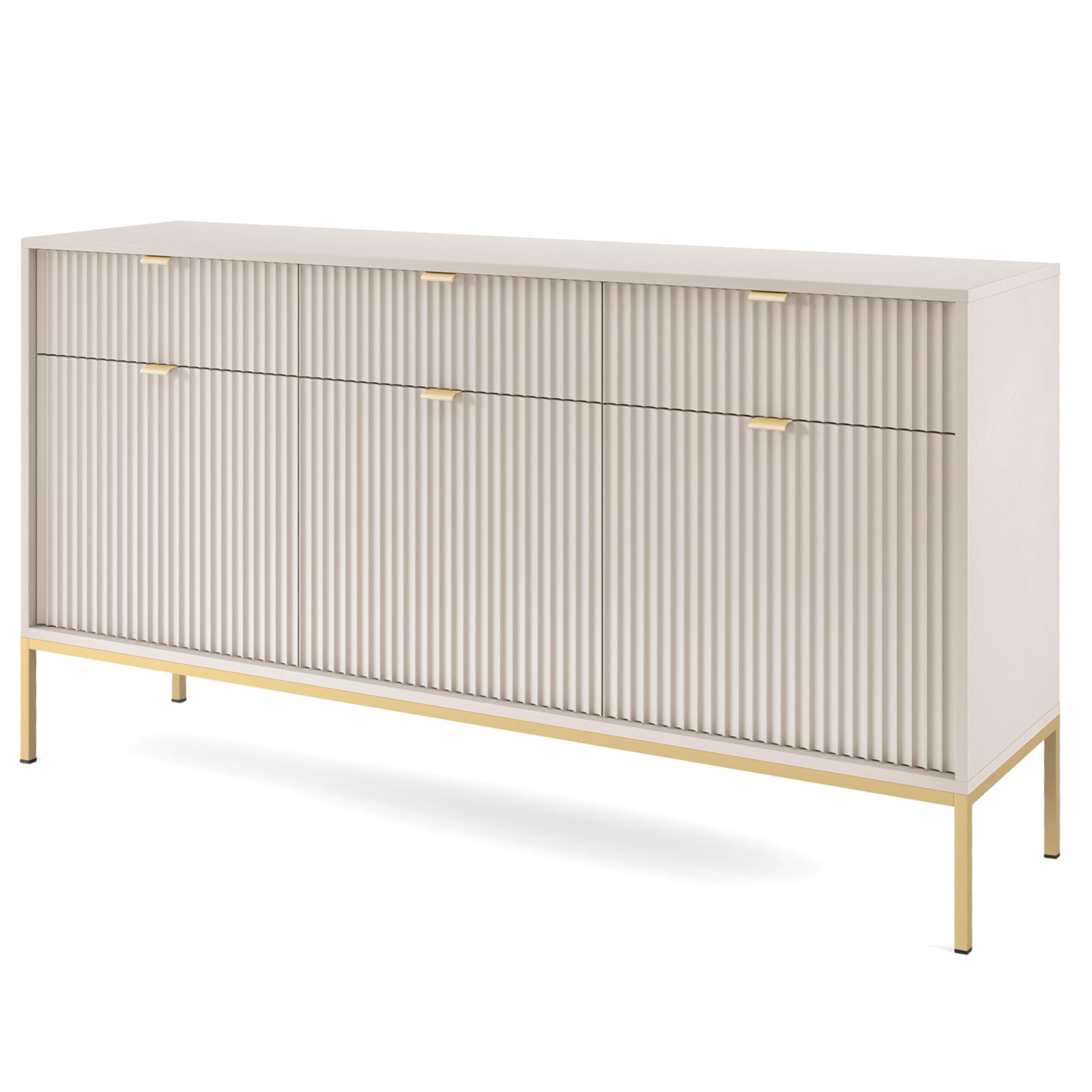 SIDEBOARD STELLARE 154/83/39cm mit 3 Schubladen 3 Türen Kaschmir - Kaschmir/Goldfarben, Holzwerkstoff (154/83/39cm) - MASSENO