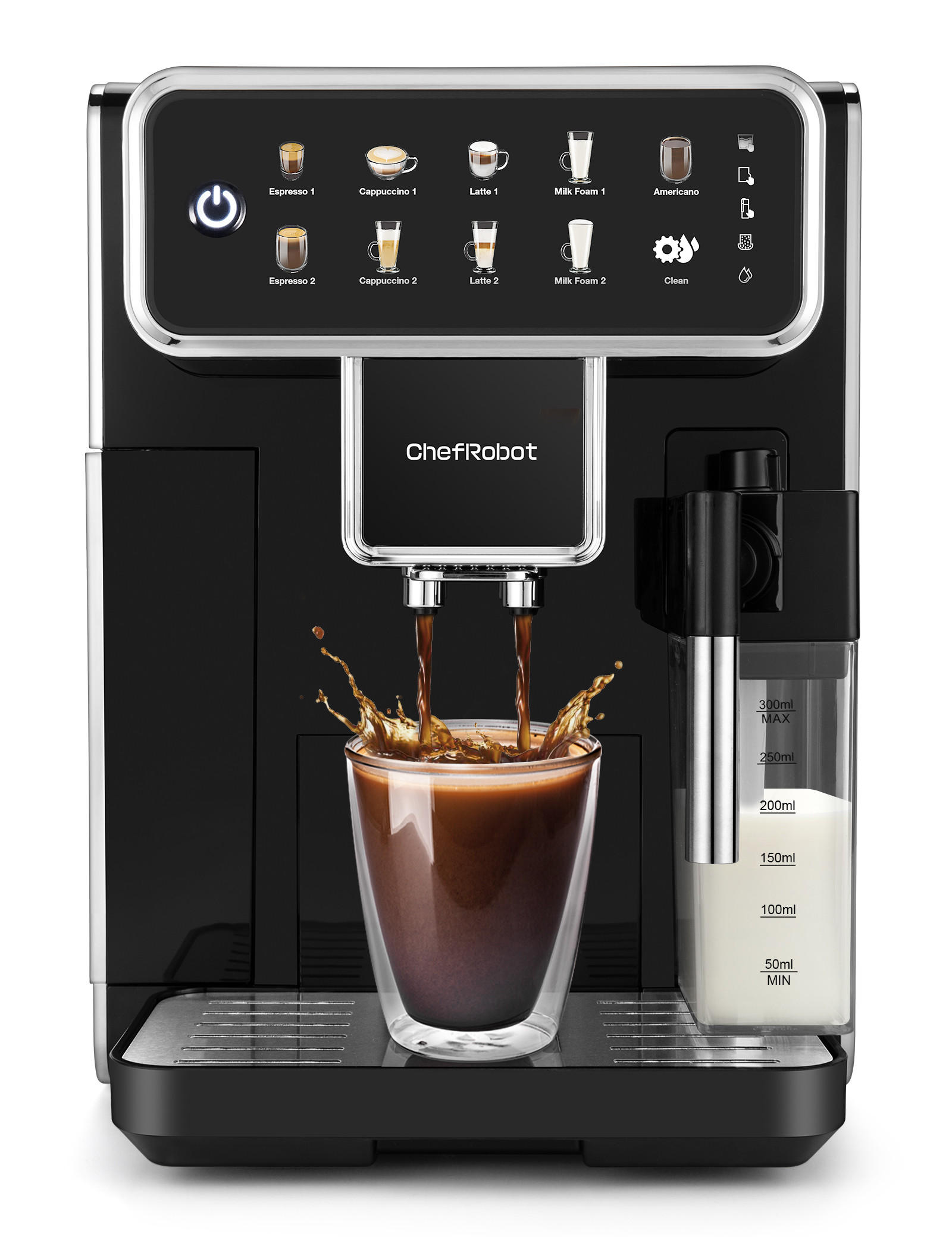 KAFFEEVOLLAUTOMAT, 4 Sorten, Touchscreen, 1,5 l, selbstreinigend - Schwarz, Kunststoff (26/35.5/48.5cm) - ChefRobot