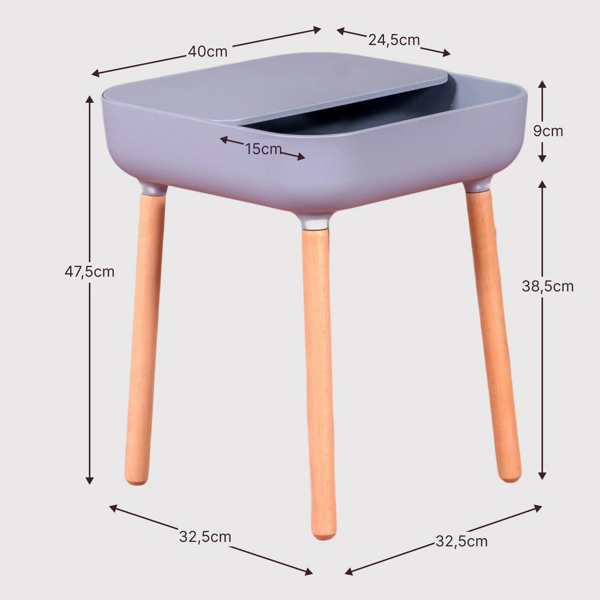 BEISTELLTISCH Quadratisch Grau 40/33/48 cm - Grau, Kunststoff (40/33/48cm) - Nest Dream