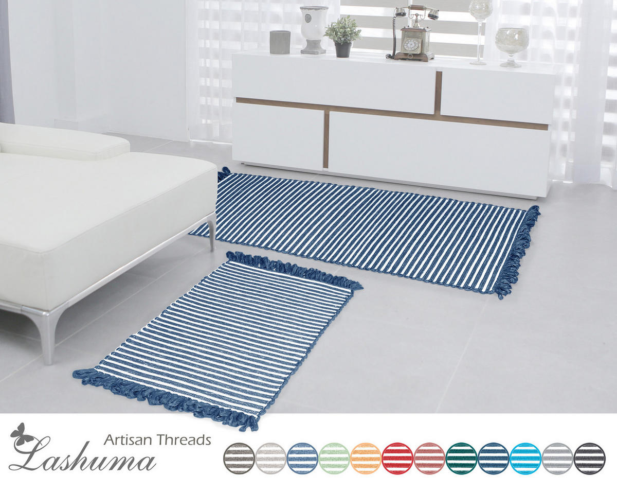 HANDGEWEBTER Läufer 50x70 cm Jeansblau - Dunkelblau, Naturmaterialien/Textil (50/70cm) - Lashuma