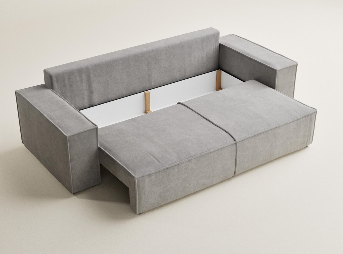 SOFA MIT SCHLAFFUNKTION Milos Grau Beige Webstoff - Beige/Schwarz, Holz/Holzwerkstoff (255/70/105cm) - Maison de Reve