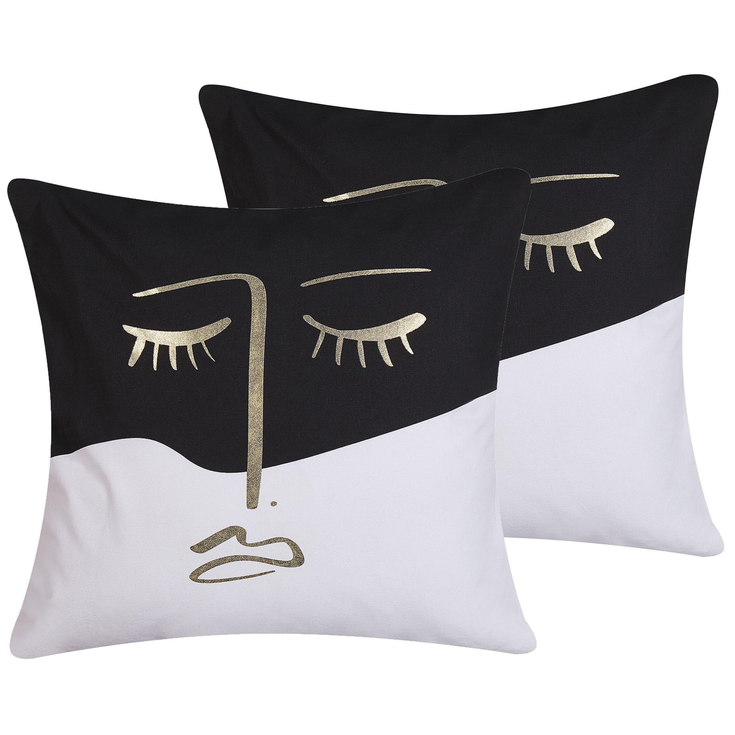 DEKOKISSEN 2er-Set Schwarz-Weiß 45/45 cm Abelia - Schwarz, Naturmaterialien/Textil (45/45cm) - Beliani