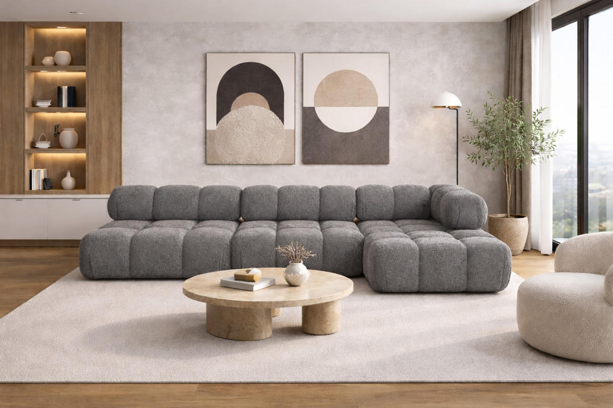 ECKSOFA L-Form Modulare, Bouclé-Stoff Abriamo, Dunkelgrau, Rechts, Selia - Dunkelgrau, Holz (285/160cm) - Kaiser Möbel