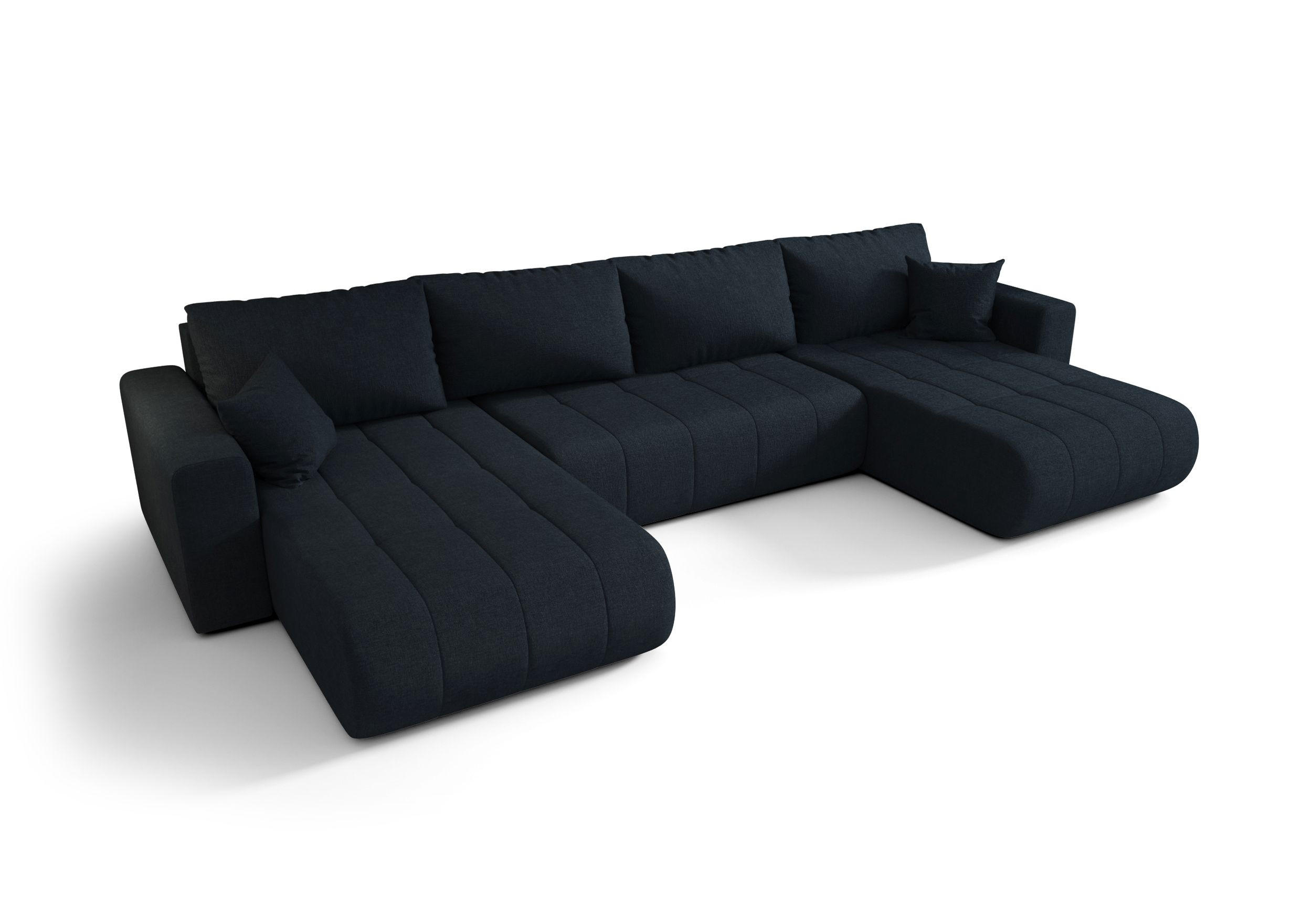 SEDACÍ souprava LARA tvar U modrá pletená tkanina Wind 77 - funkce spaní, úložný prostor - modrá, textil (385/85/175cm) - Cornero