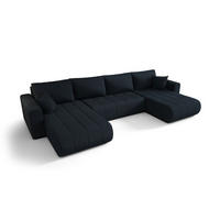 SEDACÍ souprava LARA tvar U modrá pletená tkanina Wind 77 - funkce spaní, úložný prostor - modrá, textil (385/85/175cm) - Cornero