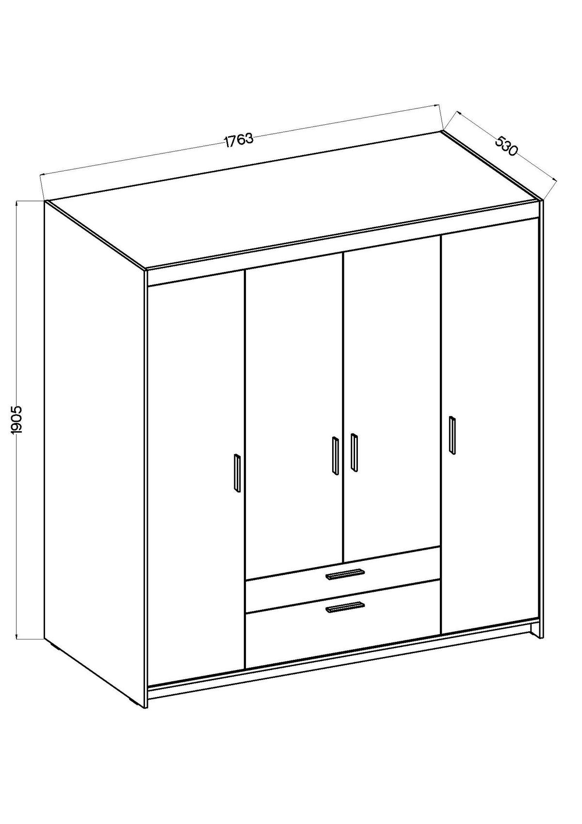 DREHTÜRENSCHRANK ELENORA 176,3/190,5/53cm 4-türig Weiß - Weiß, Holzwerkstoff (176.3/190.5/53cm) - MASSENO