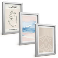 BILDER SET 3er Set - 20x30 cm Silberner Rahmen - Linien, Wellen, pastellfarbener Minimalismus - Silberfarben, Kunststoff (20/30cm) - TULUP