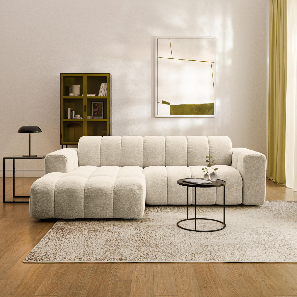 ECKSOFA TISI Creme Strukturstoff - Creme, Holz (274/165cm) - MASSENO