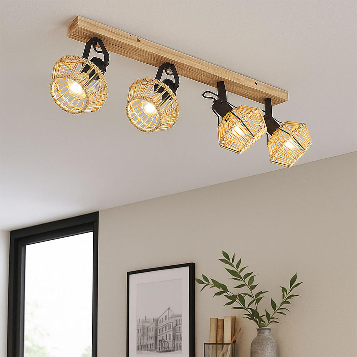 LED DECKENLEUCHTE Holzoptik Braun - Braun, Metall (80/16/25cm) - Globo Lighting