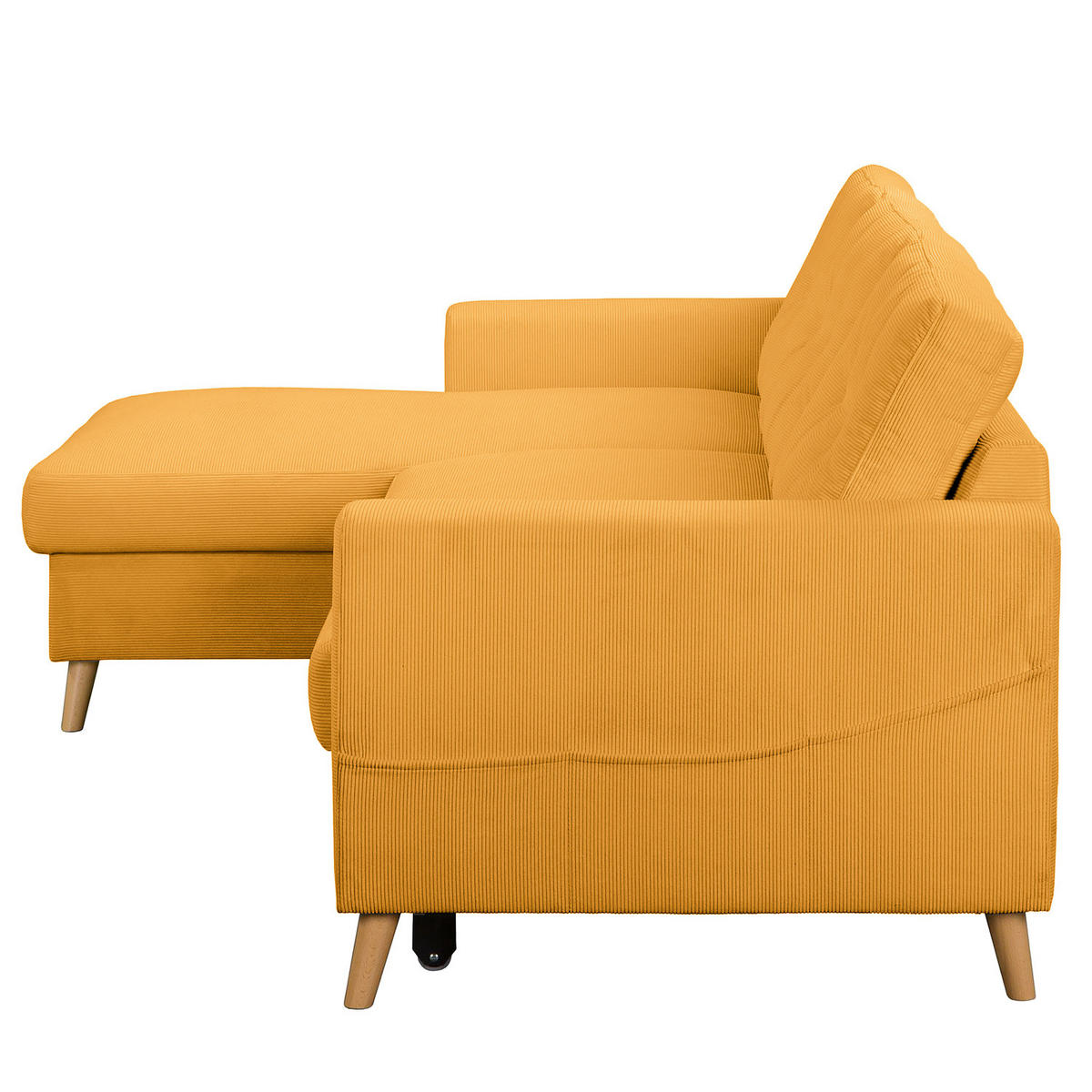 ECKSOFA mit Longchair - Gelb/Braun, Holz/Textil (223/148cm) - home24