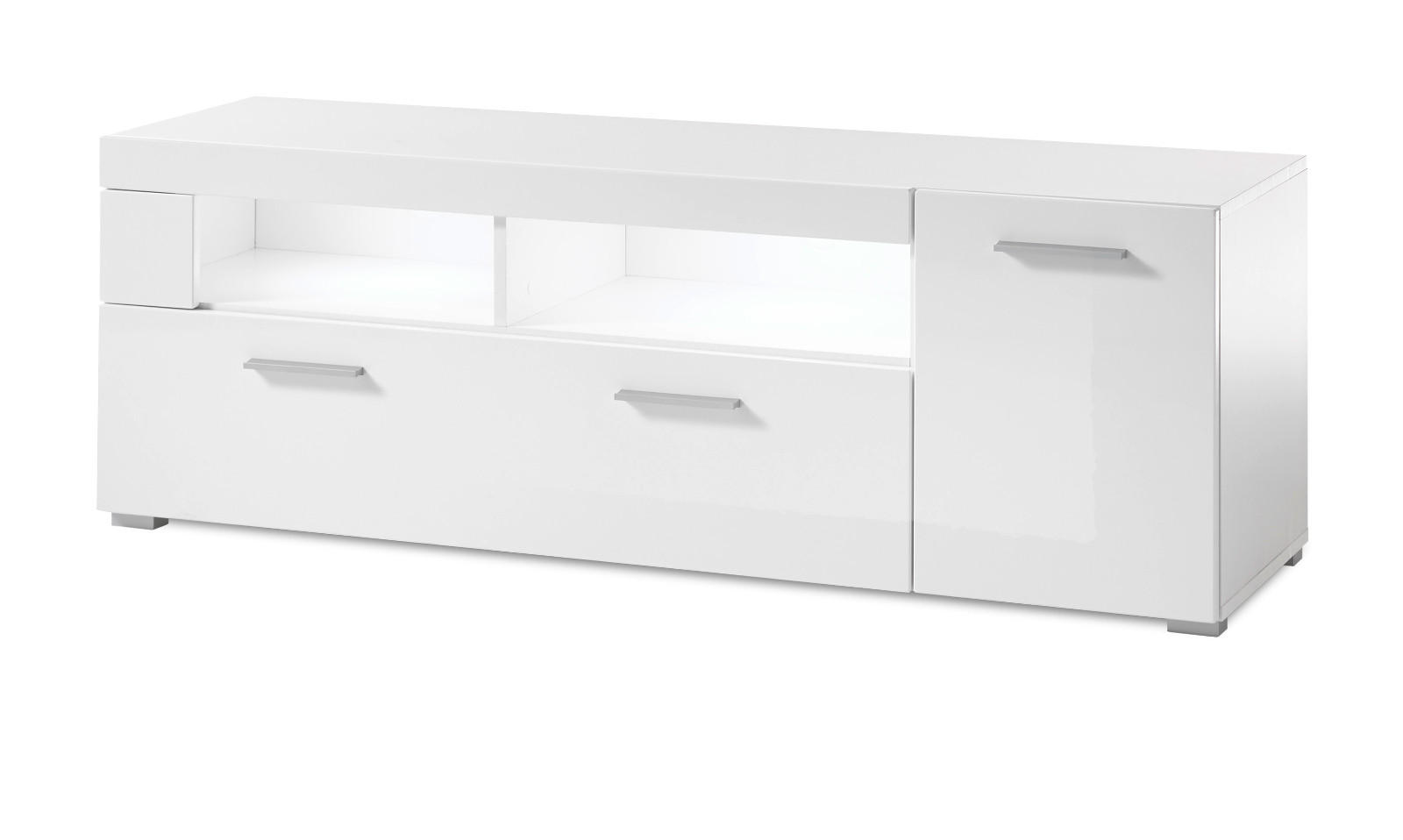 TV-LOWBOARD weiß Hochglanz, TV Unterteil 140 x 48 cm - Chromfarben/Weiß Hochglanz, Holzwerkstoff/Kunststoff (140/48/40cm) - Furn.Design