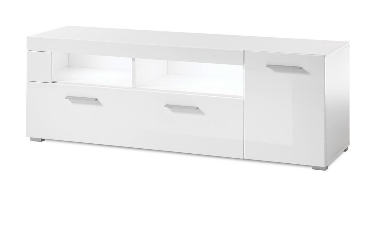 TV-LOWBOARD weiß Hochglanz, TV Unterteil 140 x 48 cm - Chromfarben/Weiß Hochglanz, Holzwerkstoff/Kunststoff (140/48/40cm) - Furn.Design