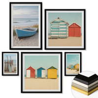 WANDBILDER 5er-Set - 50x50 cm & 20x30 cm & 40x60 cm Schwarzer Rahmen - Farbenfrohe Berge und Küstenstädte - Schwarz, Kunststoff (40/60cm) - ArtPrintCave