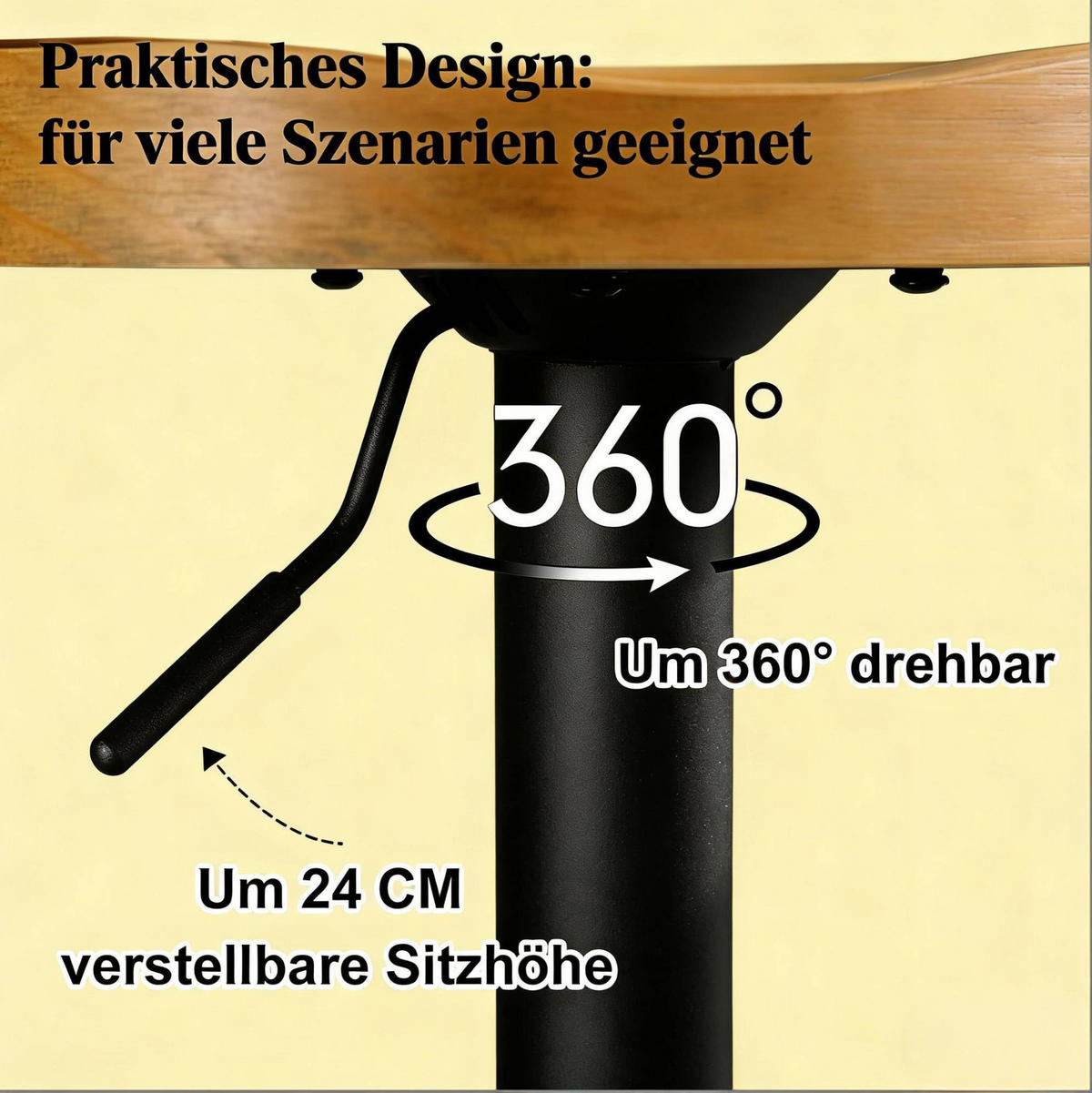 BARHOCKER drehbar höhenverstellbar Holz Metall 1er - Birnbaumfarben, Metall (31.5/81/41.5cm) - Meubliv
