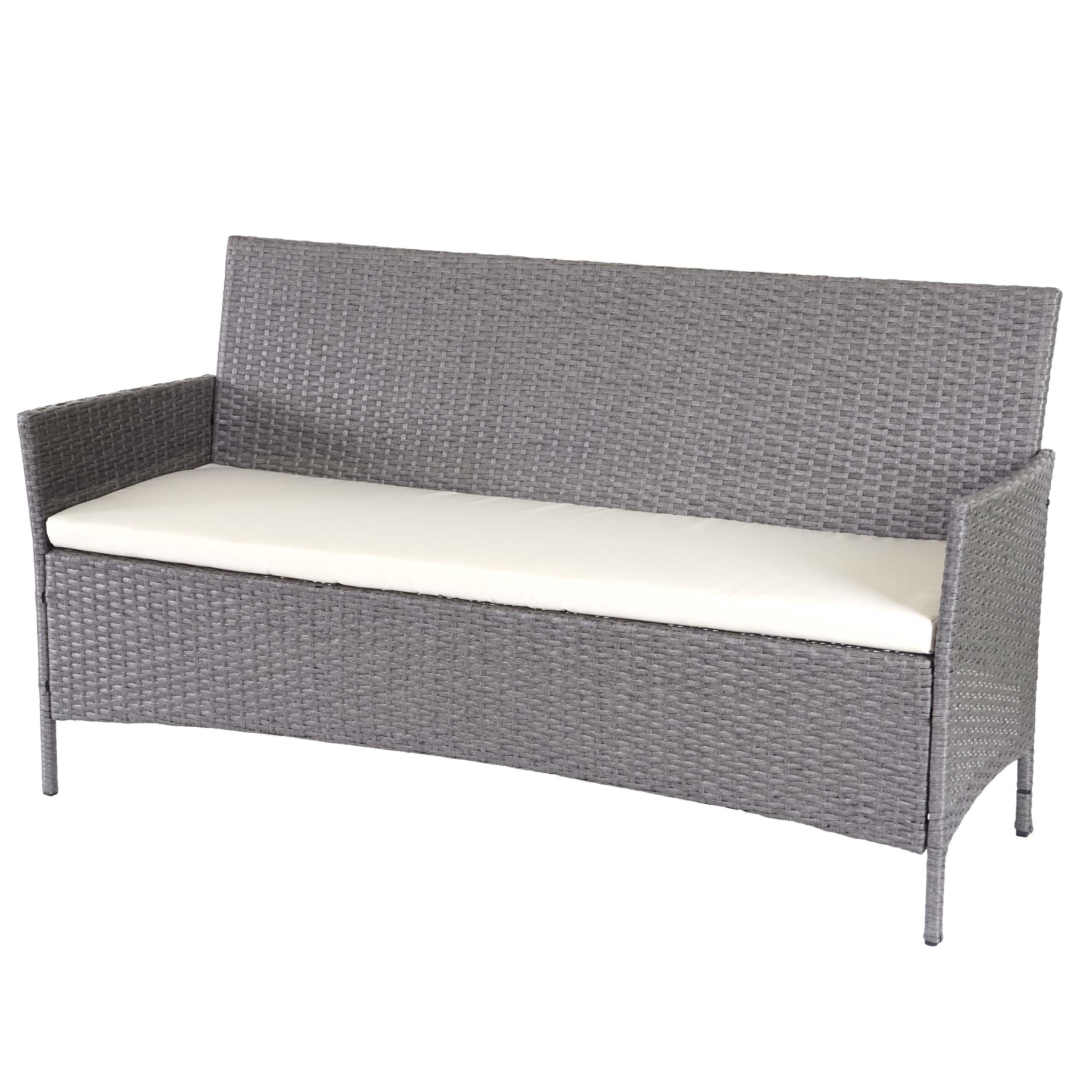 3-SITZER POLY-RATTAN GARTENBANK Hellgrau, Cremeweiß - Hellgrau/Weiß, Kunststoff (154/82/60cm) - MCW