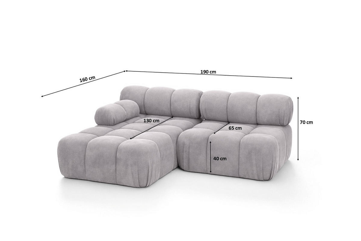 ECKSOFA L-Form Mini II Modular, Veloursstoff Salvador, Grau, Links, Selia - Grau, Holz (190/160cm) - Kaiser Möbel