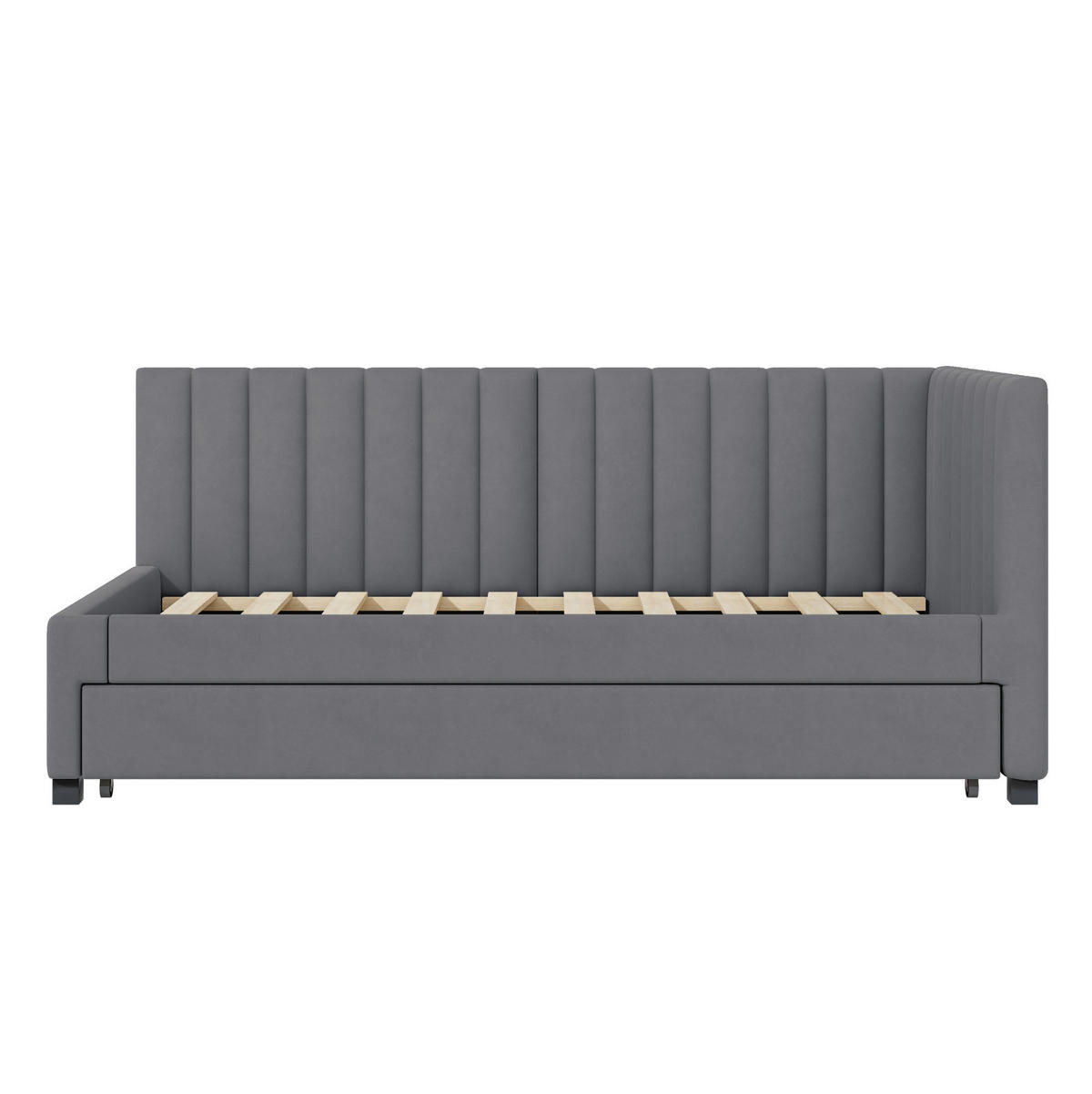POLSTERBETT 90/200 cm Grau aus Samtstoff mit Ausziehbett - Grau, Textil (90/200cm) - OKMYHOME