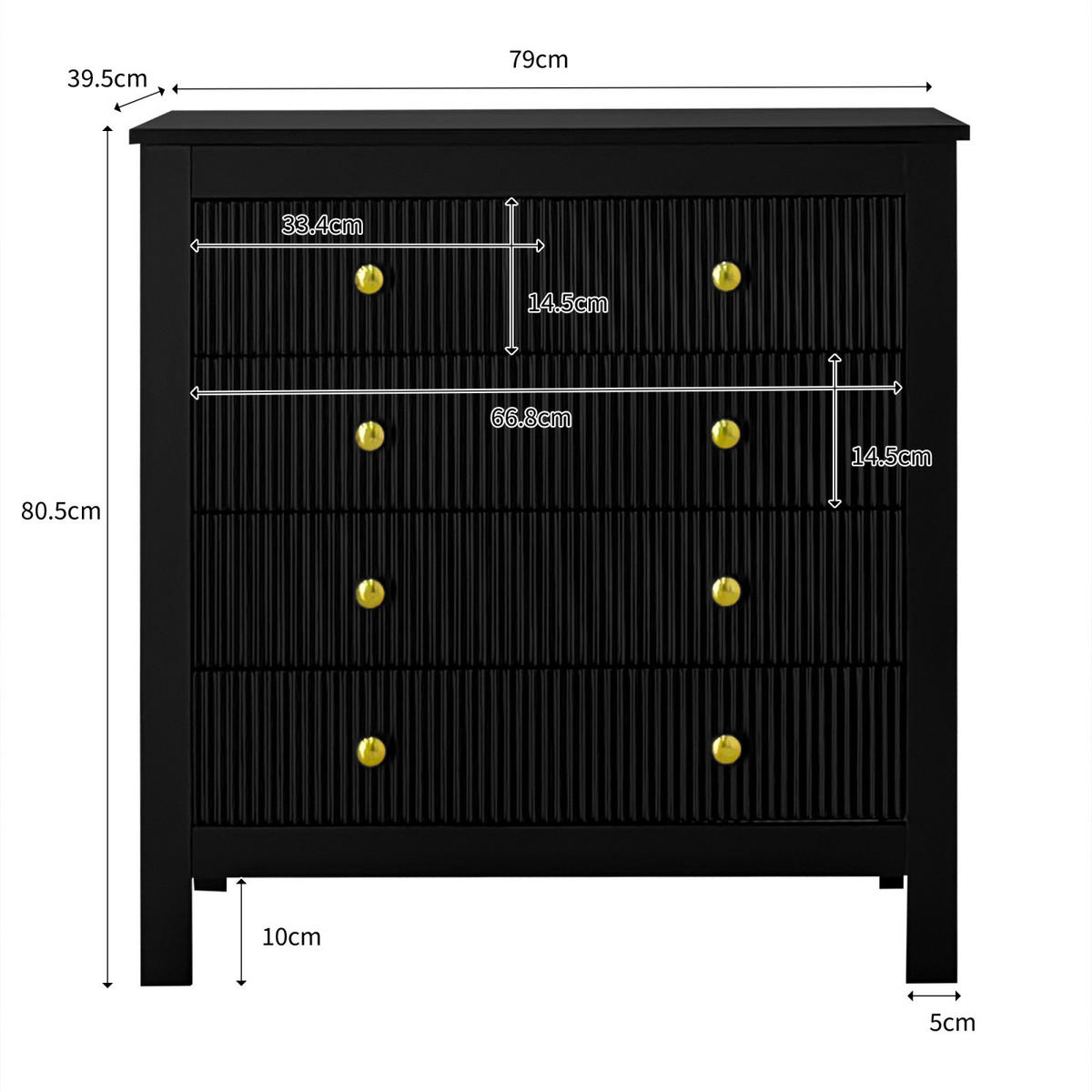 SIDEBOARD Schwarz, Stauraum, Goldgriffe, modernes Design - Schwarz, Holz (79/80/39cm)