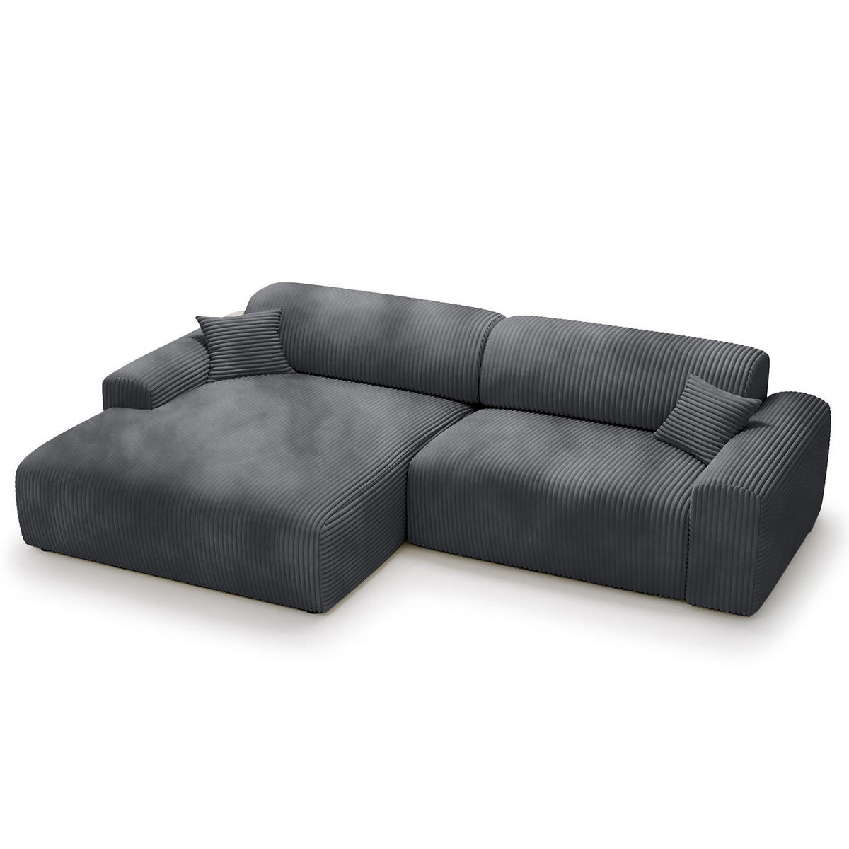 ECKSOFA mit Longchair - Cord - Blau/Schwarz, Kunststoff/Textil (284/178cm) - home24