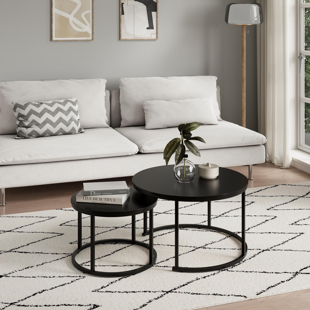 COUCHTISCH 2er Set rund schwarz - Schwarz, Holzwerkstoff (70/70/42.5cm) - Home Collective