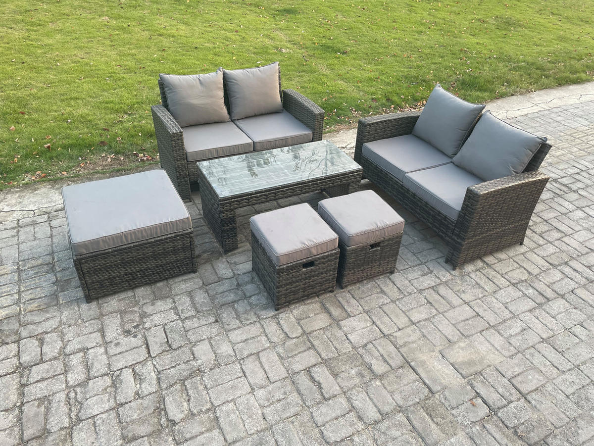 GARTENSOFA mit hoher Rückenlehne Polyrattan Dunkelgrau 7-Sitzer - Dunkelgrau, Metall - Fimous