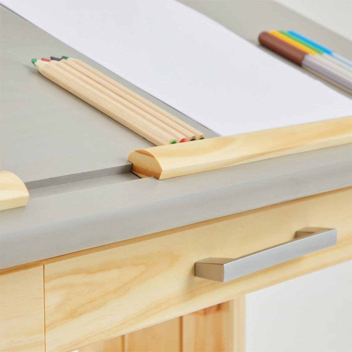 KINDERSCHREIBTISCH OLIVIA natur/grau - Naturfarben/Grau, Holz (109/130/55cm) - IDIMEX