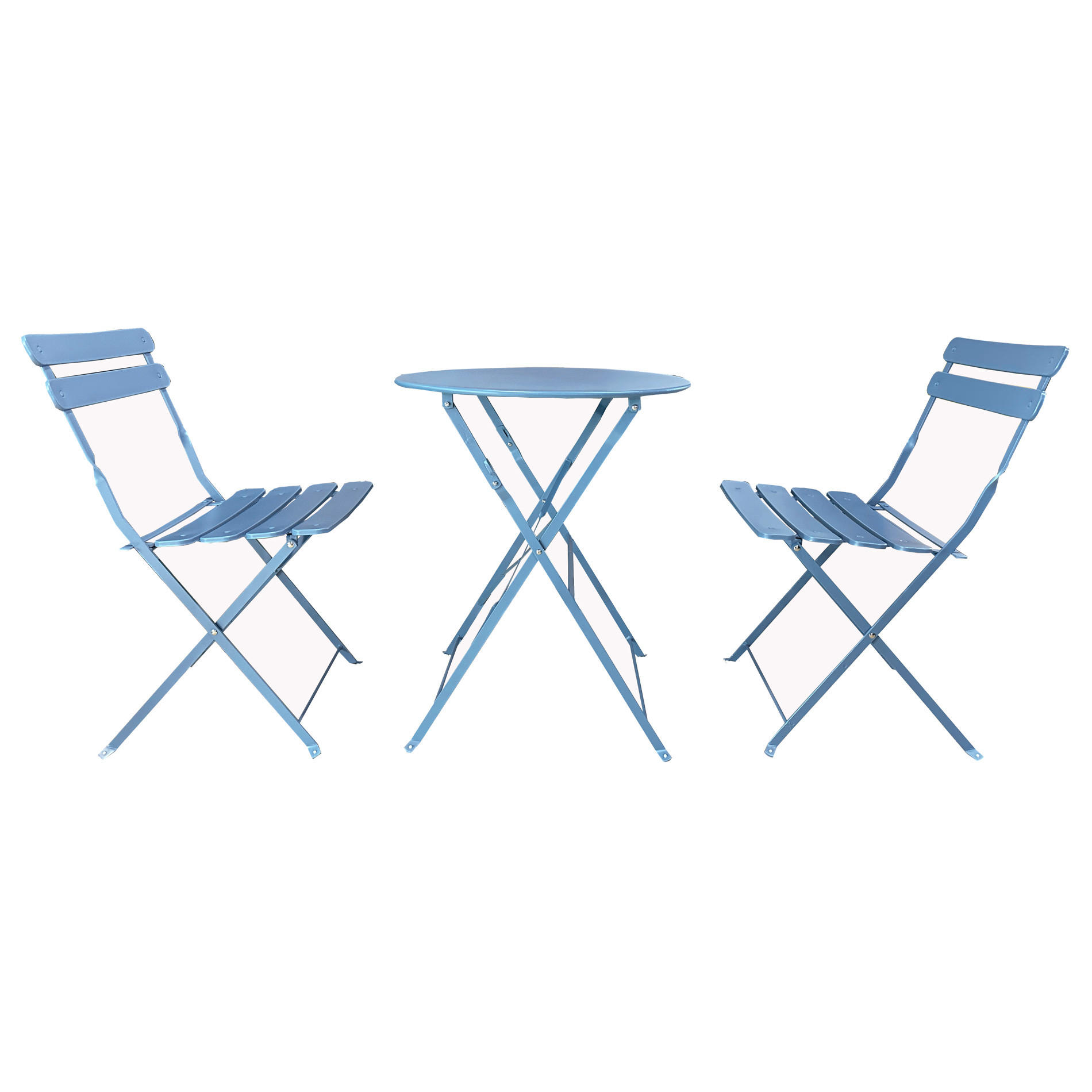 BISTRO-TISCH MIT 2 STÜHLEN Türkis 60/60/71 cm - Türkis, Metall - Mobili Rebecca