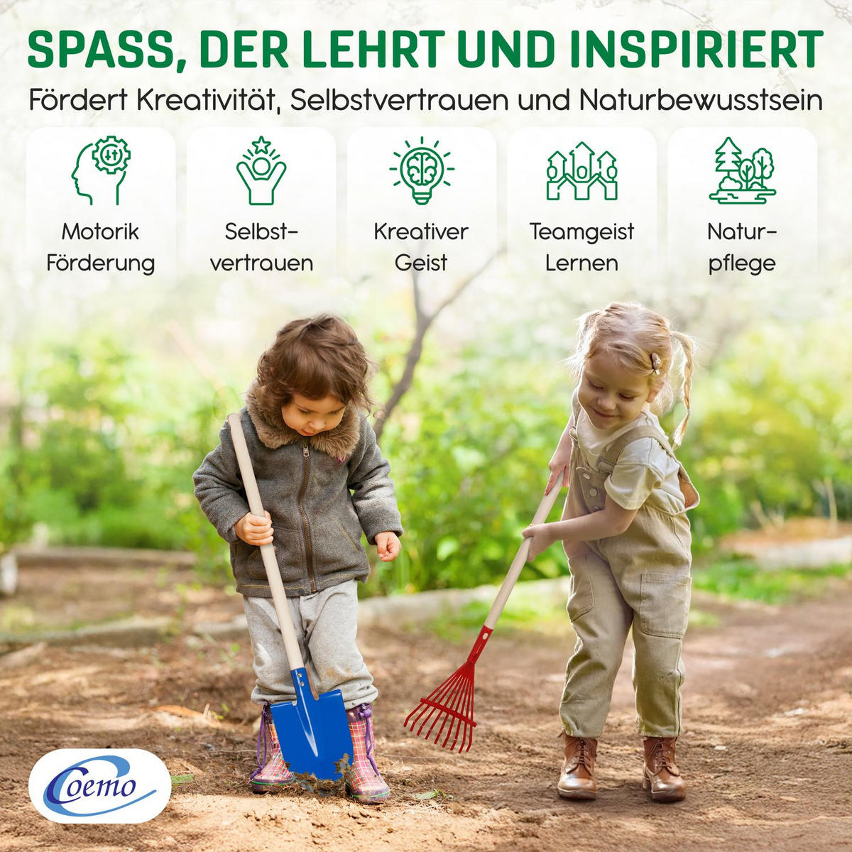 KINDER-GARTENGERÄTE 5 Teile - Multicolor, Holz (70/15/10cm) - Coemo