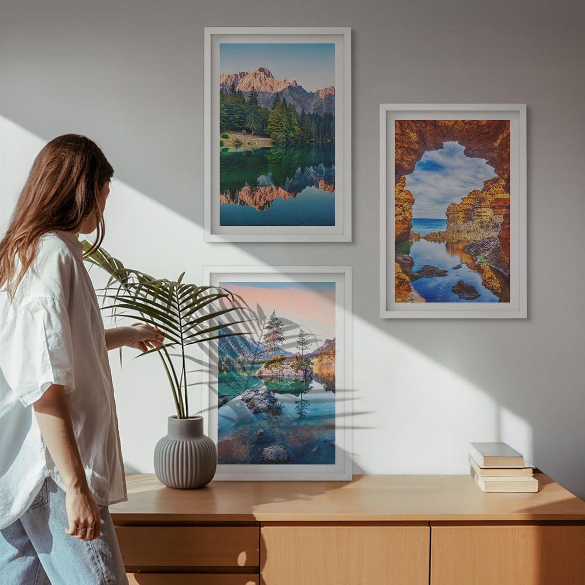 WANDBILDER 3er-Set - 40x60 cm Weißer Rahmen - Spiegelungen der Felsen in Bergseen - Weiß, Kunststoff (40/60cm) - ArtPrintCave