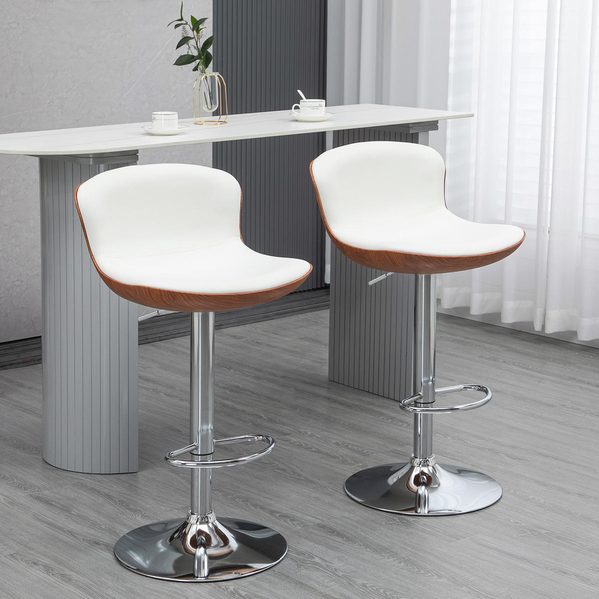 BARHOCKER 2er-Set Creme 50.0/46.0/106.0 cm - Creme, Leder (46/106/50cm)