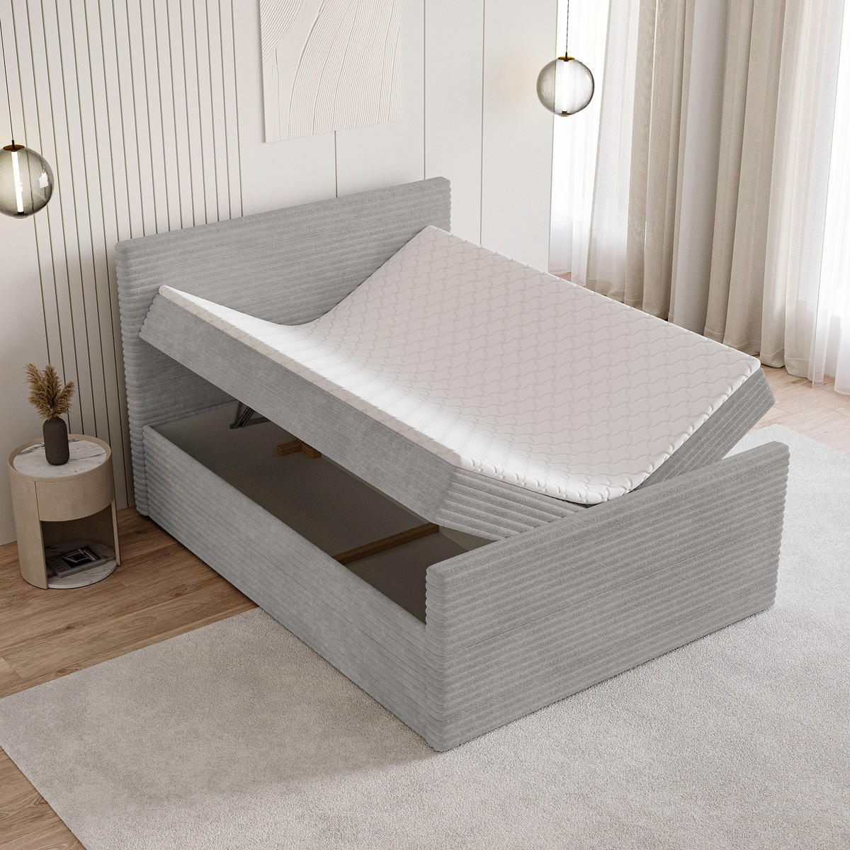 BOXBETT NOLEN 160x200 cm mit Matratze und Topper - Blau - Blau, Holz (160/200cm) - MASSENO