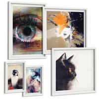 BILDER SET 5er Set - 50x50 cm & 20x30 cm & 40x60 cm Weißer Rahmen - Gelbgrau-braune Wellen - Weiß, Kunststoff (40/60cm) - TULUP