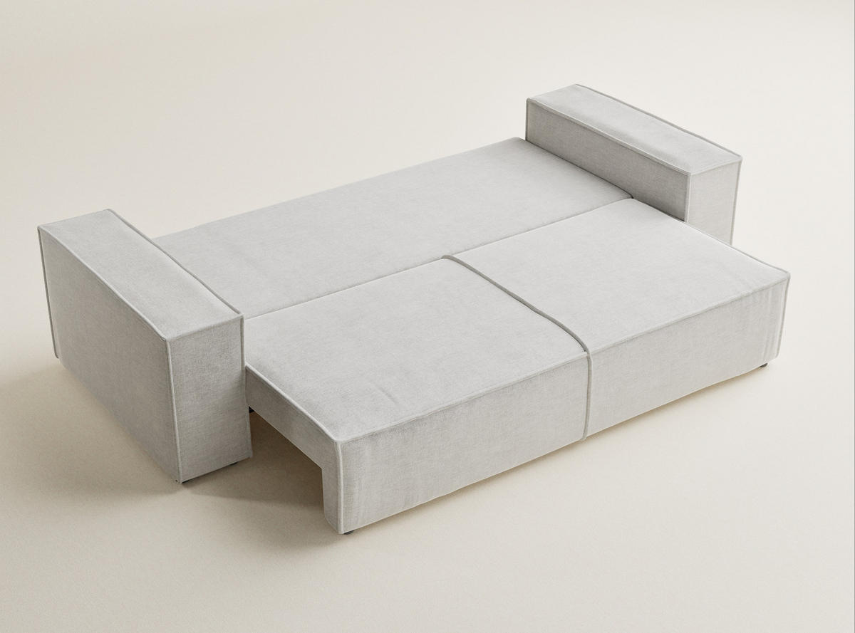 SOFA MIT SCHLAFFUNKTION Milos Beige grau Chenille-Stoff - Hellgrau/Schwarz, Holz/Holzwerkstoff (255/70/105cm) - Maison de Reve